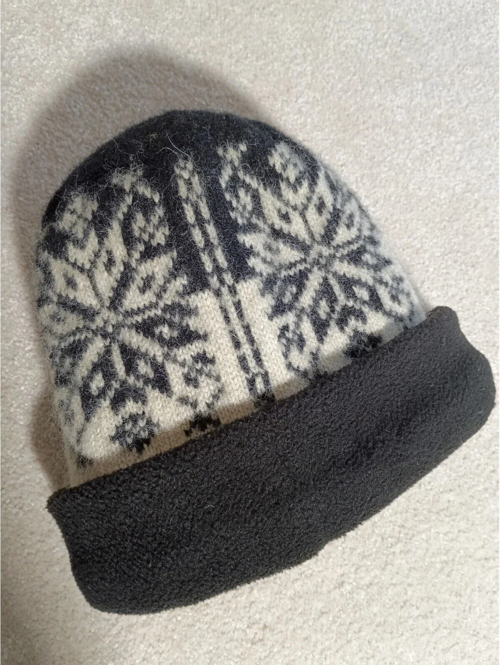 Vtg Berkshire Fashions Beanie Wool Blend Fisherman Fair Isle Natural Nordic